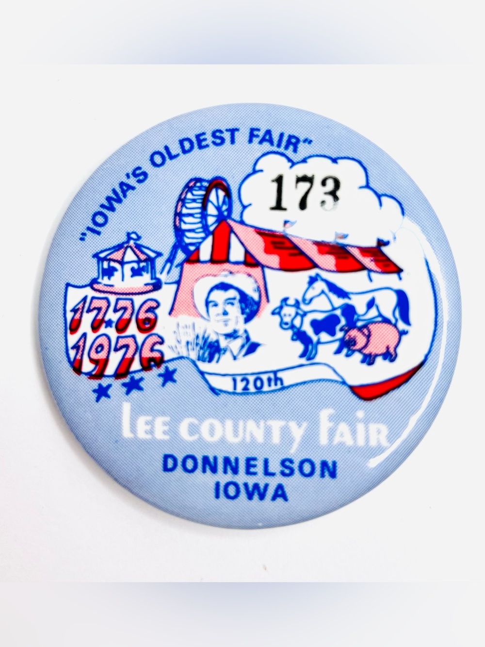 Vintage 1976 Lee County Fair Iowa Bicentennial Pinback Button Donnellson